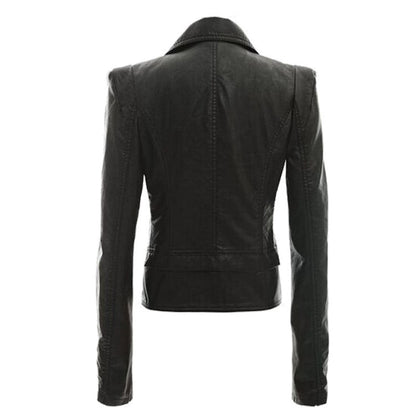Black leather jacket on a white background