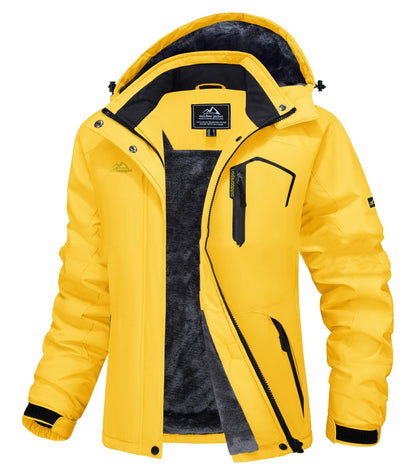Yellow and black winter jacket on a white background