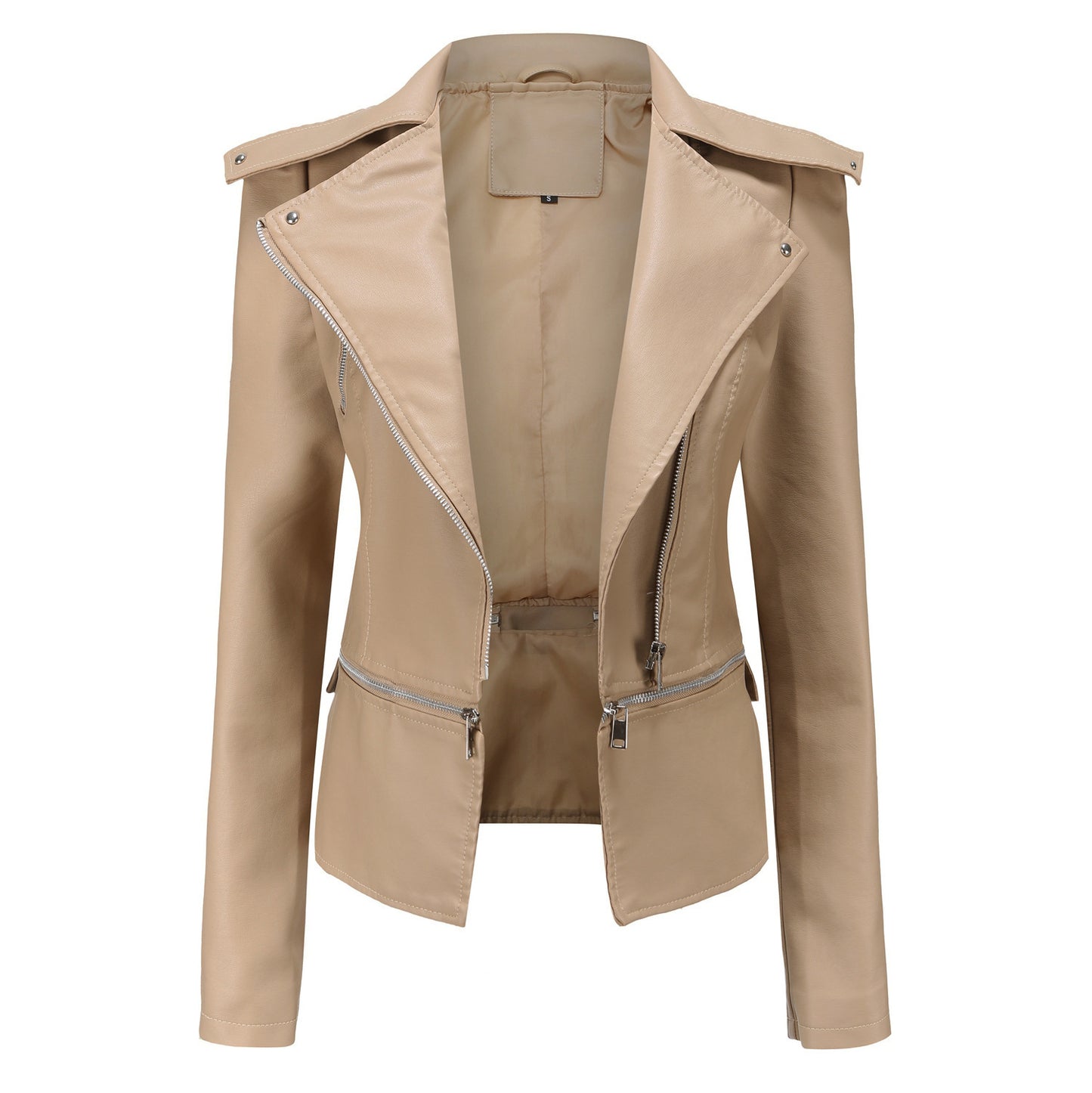 Beige jacket with zippers on a white background