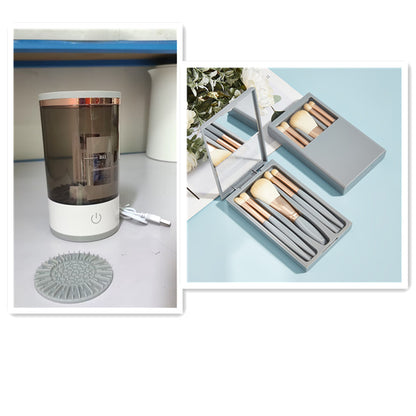 Collage of a humidifier, makeup palette, and diffuser on a white background