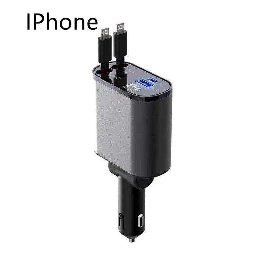 Car charger with multiple ports on a white background