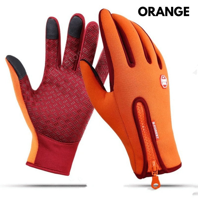 Two gloves, one red and one orange, on a white background with 'Orange' text above.