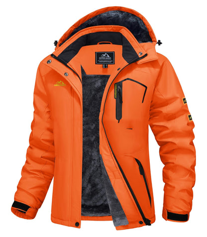 Orange and black winter jacket on a white background