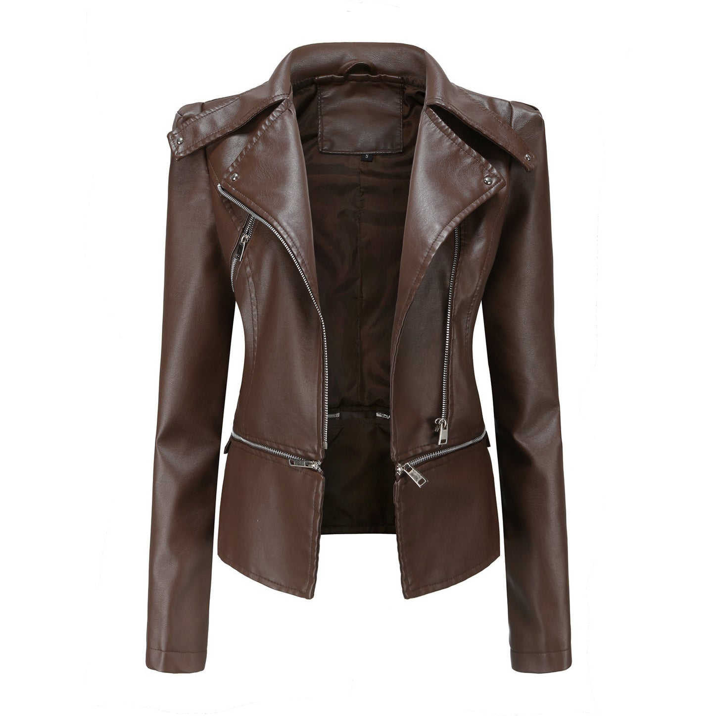 Brown leather jacket on a white background