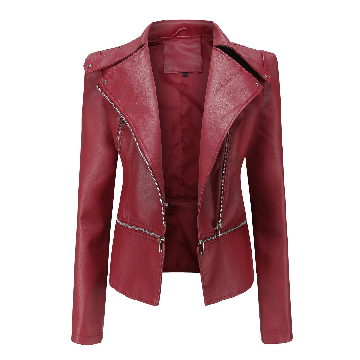 Red leather jacket with zippers on a white background