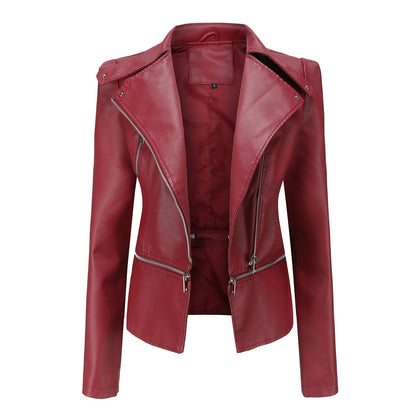 Red leather jacket with zippers on a white background