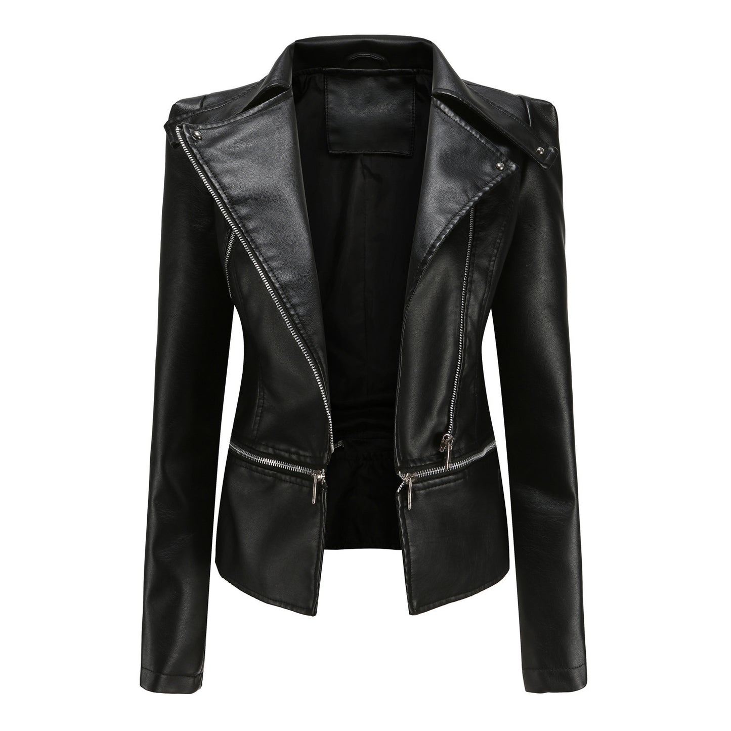 Black leather jacket on a white background