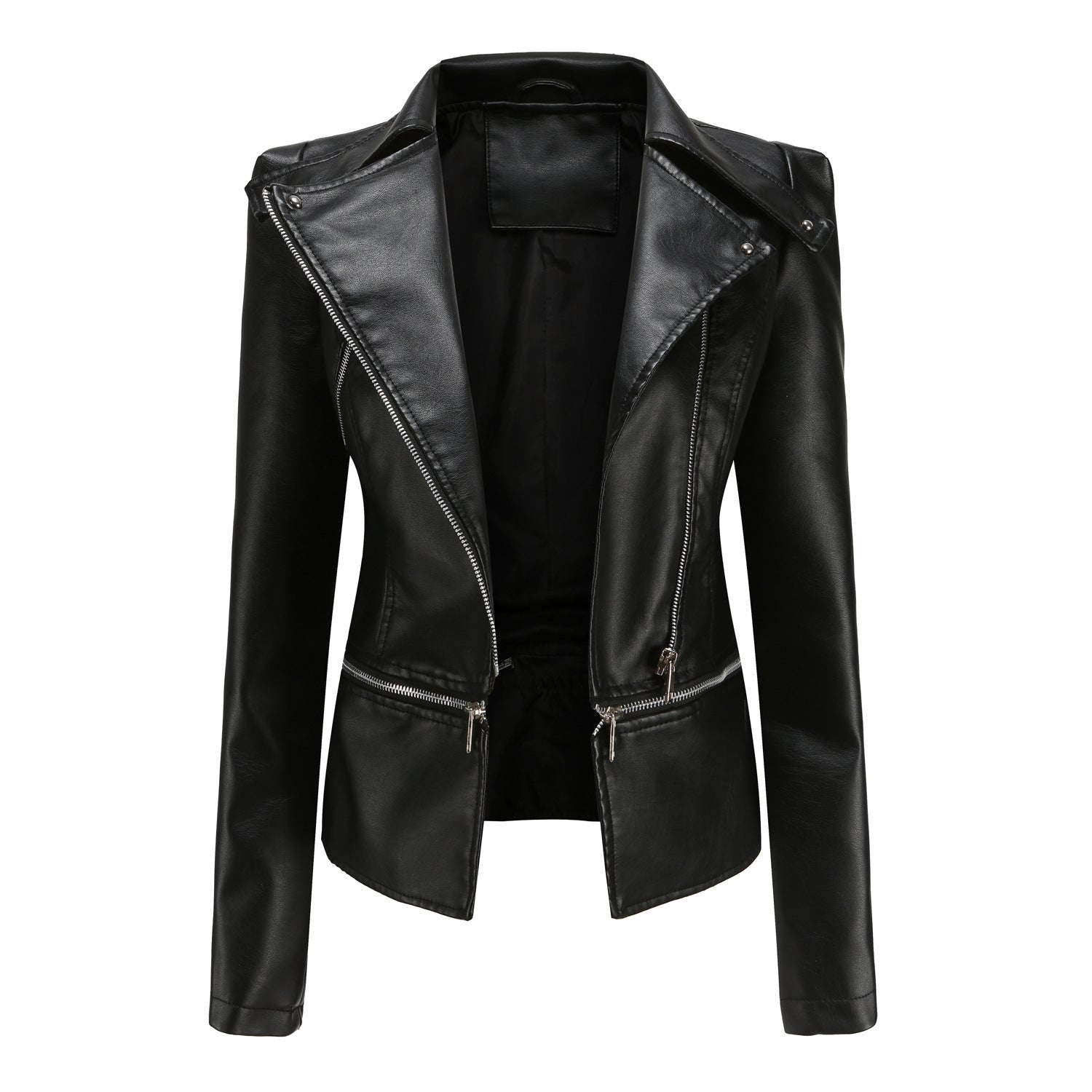 Black leather jacket on a white background