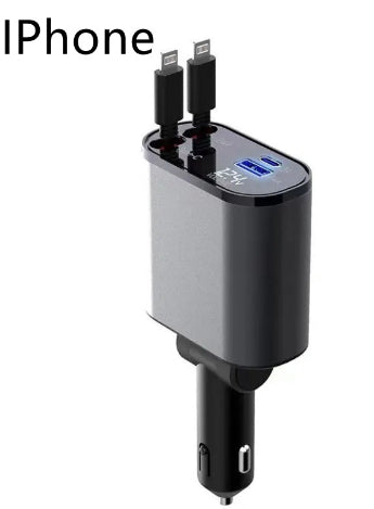 Multi-port charger with USB ports and car adapter on a white background