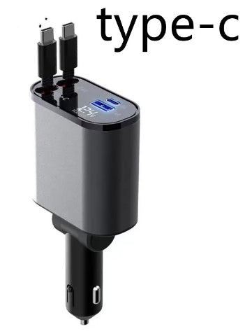 Multi-port charging device with USB-C and other connectors on a white background