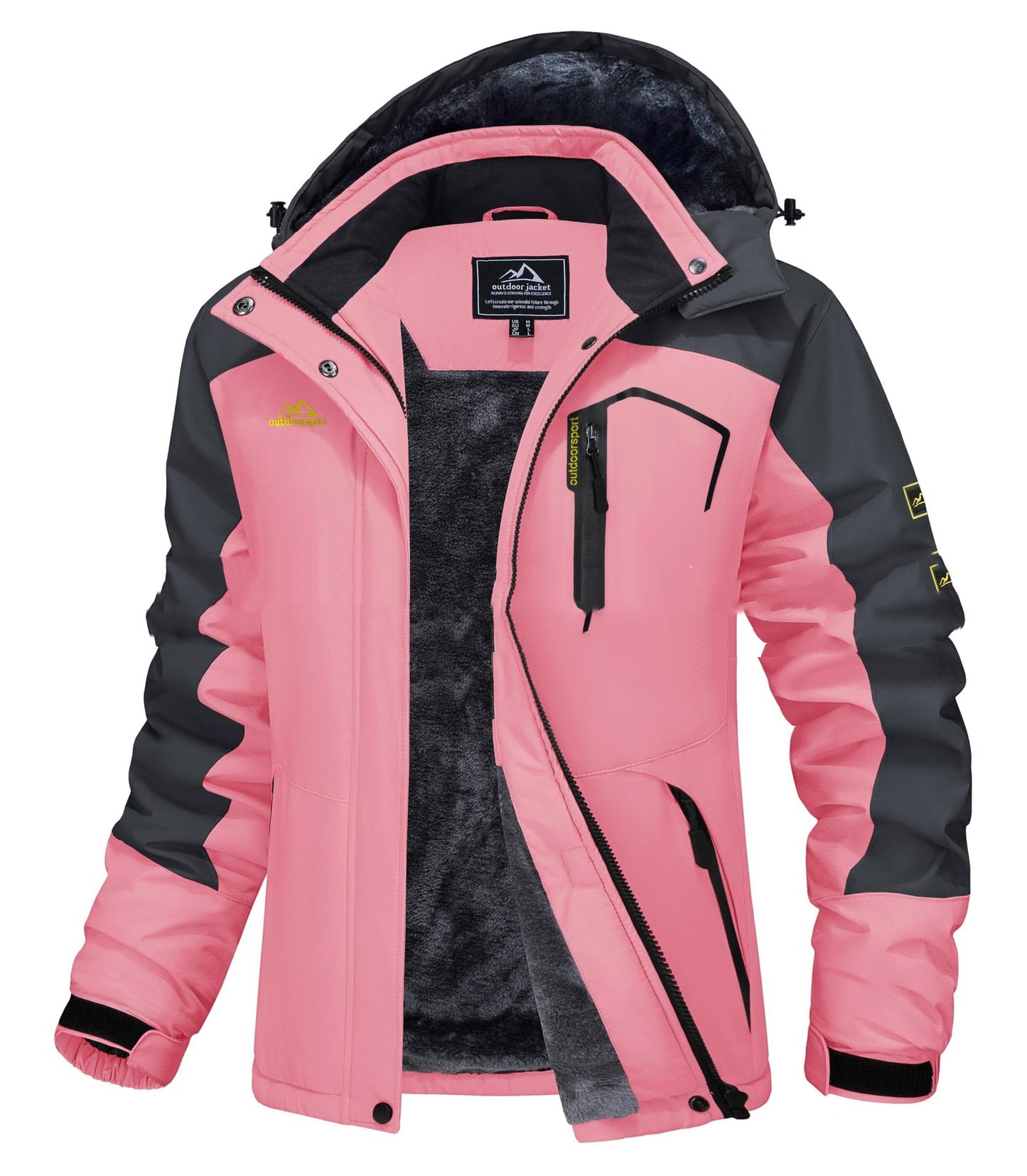 Pink and black jacket with visible brand logo on a white background