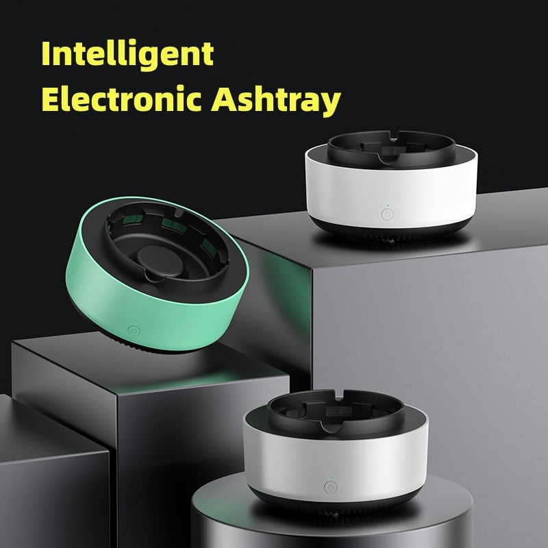 Intelligent electronic ashtray on a dark background with 'Intelligent Electronic Ashtray' text.