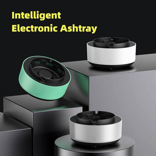 Intelligent electronic ashtray on a dark background with 'Intelligent Electronic Ashtray' text.