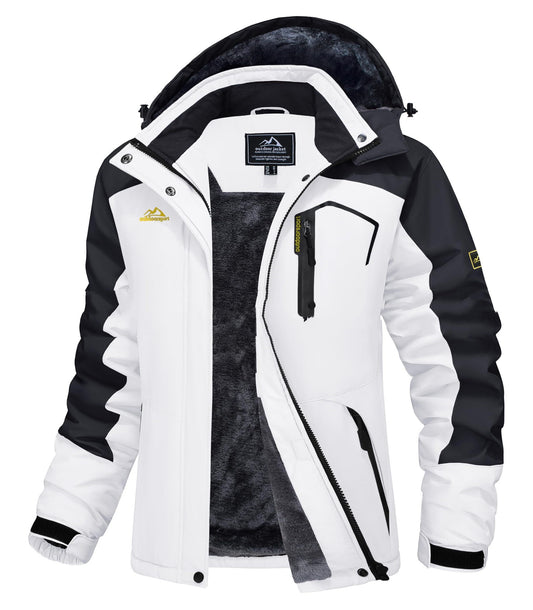 White and black jacket with visible brand logo on a white background