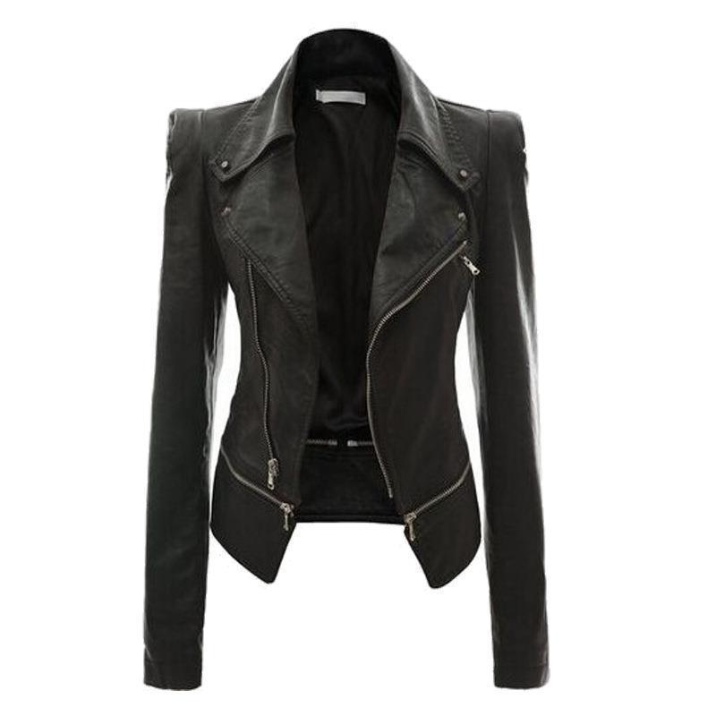 Black leather jacket with zippers on a white background