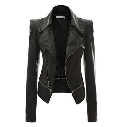 Black leather jacket with zippers on a white background