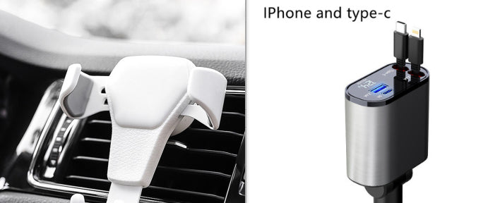 Car air vent mount and USB charger with 'iPhone and type-c' text