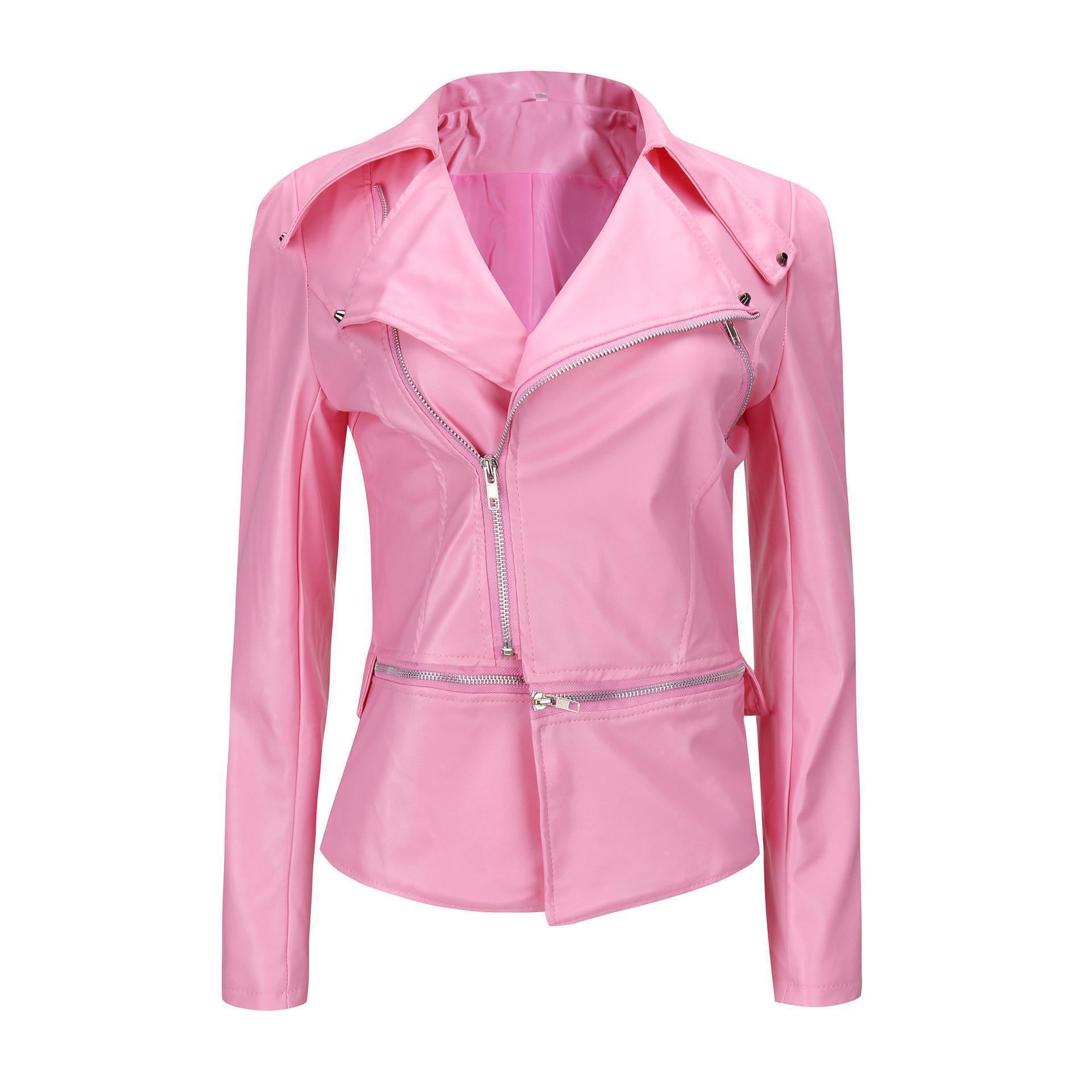 Pink jacket with zippers on a white background
