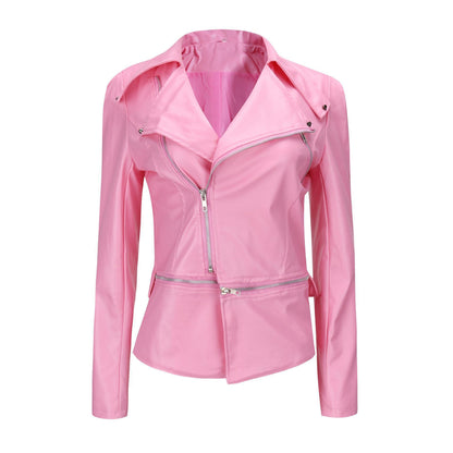Pink jacket with zippers on a white background