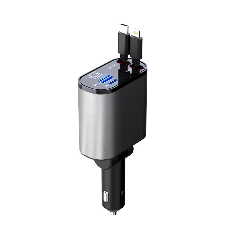 Car charger with multiple ports on a white background